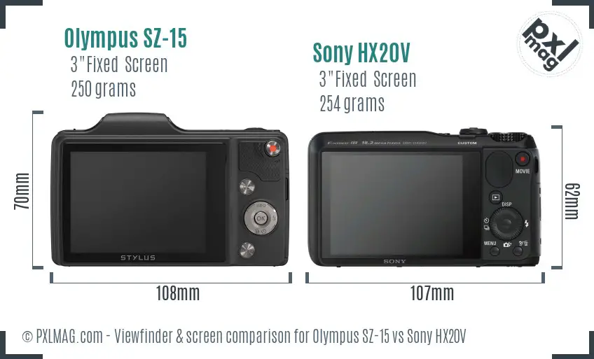 Olympus SZ-15 vs Sony HX20V Screen and Viewfinder comparison