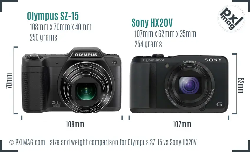 Olympus SZ-15 vs Sony HX20V size comparison