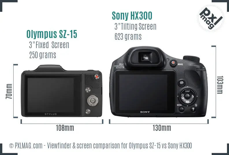 Olympus SZ-15 vs Sony HX300 Screen and Viewfinder comparison