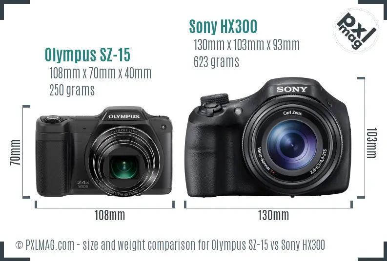 Olympus SZ-15 vs Sony HX300 size comparison