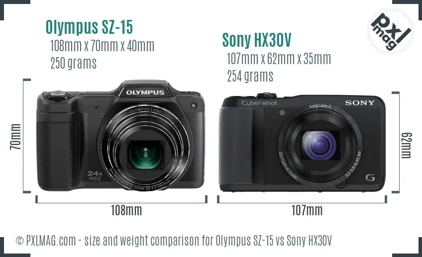 Olympus SZ-15 vs Sony HX30V size comparison