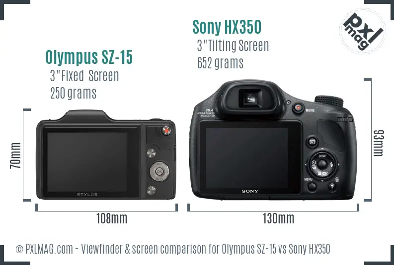 Olympus SZ-15 vs Sony HX350 Screen and Viewfinder comparison