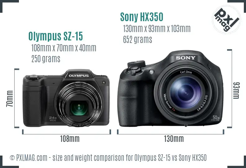 Olympus SZ-15 vs Sony HX350 size comparison