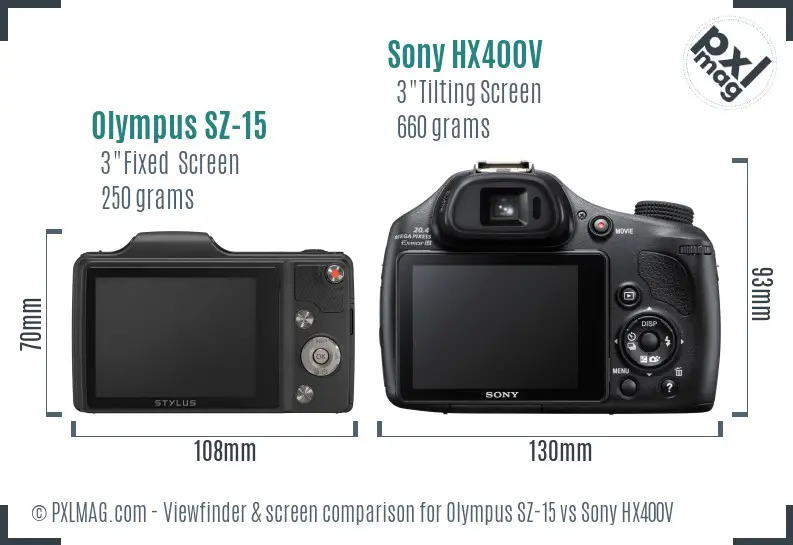 Olympus SZ-15 vs Sony HX400V Screen and Viewfinder comparison