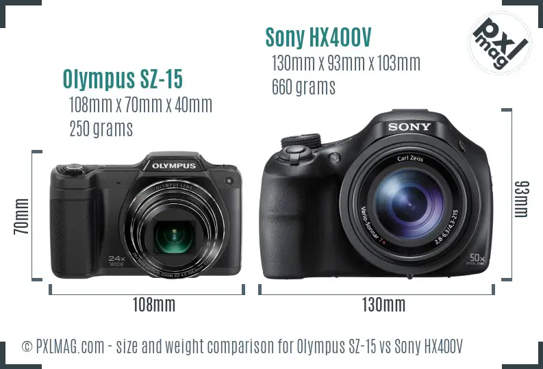 Olympus SZ-15 vs Sony HX400V size comparison