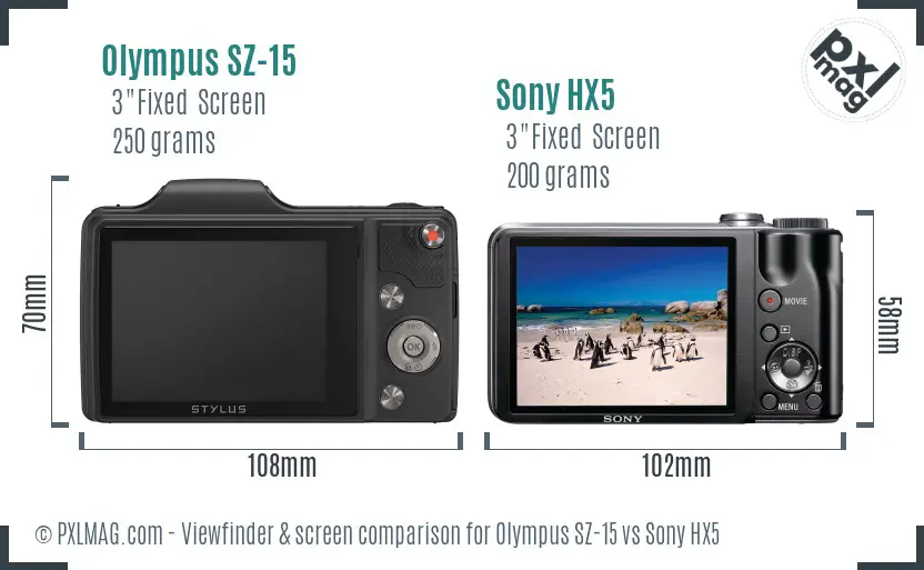 Olympus SZ-15 vs Sony HX5 Screen and Viewfinder comparison