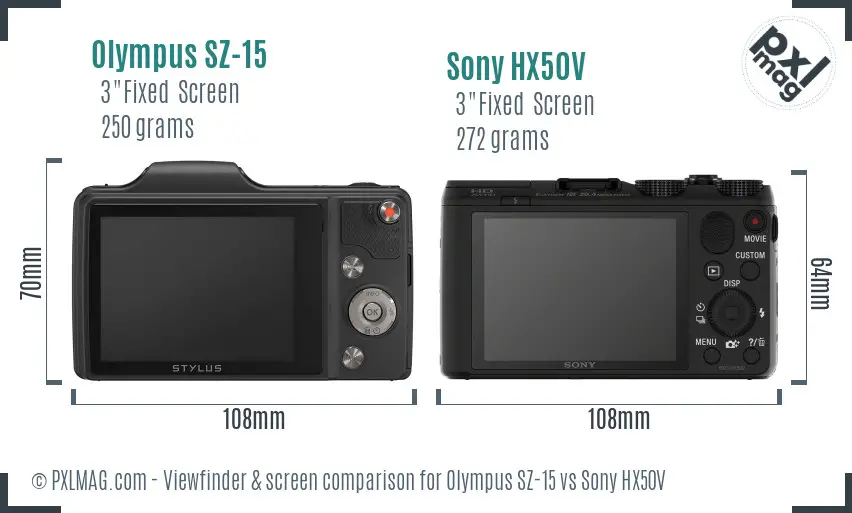 Olympus SZ-15 vs Sony HX50V Screen and Viewfinder comparison