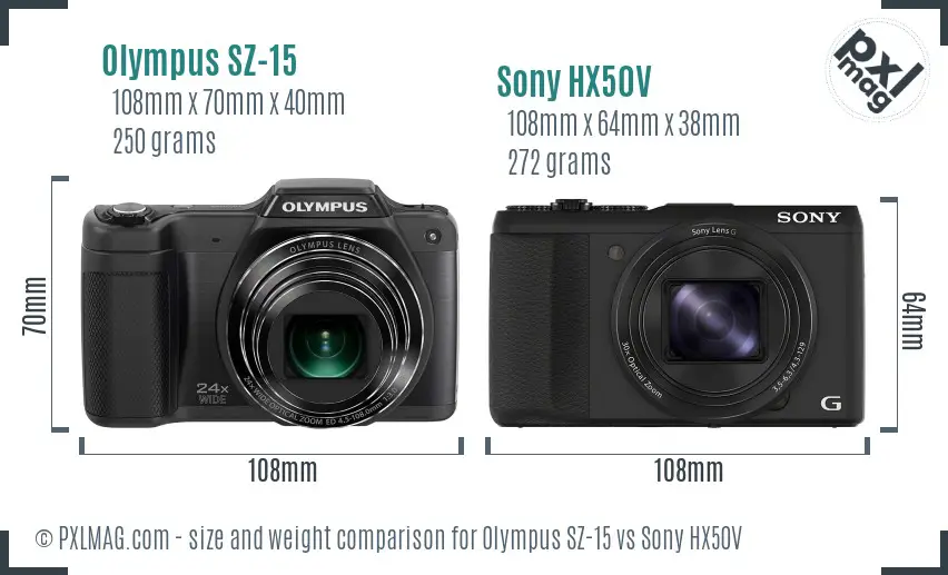 Olympus SZ-15 vs Sony HX50V size comparison