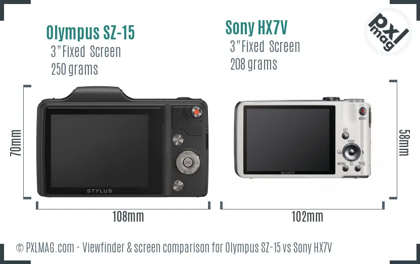Olympus SZ-15 vs Sony HX7V Screen and Viewfinder comparison