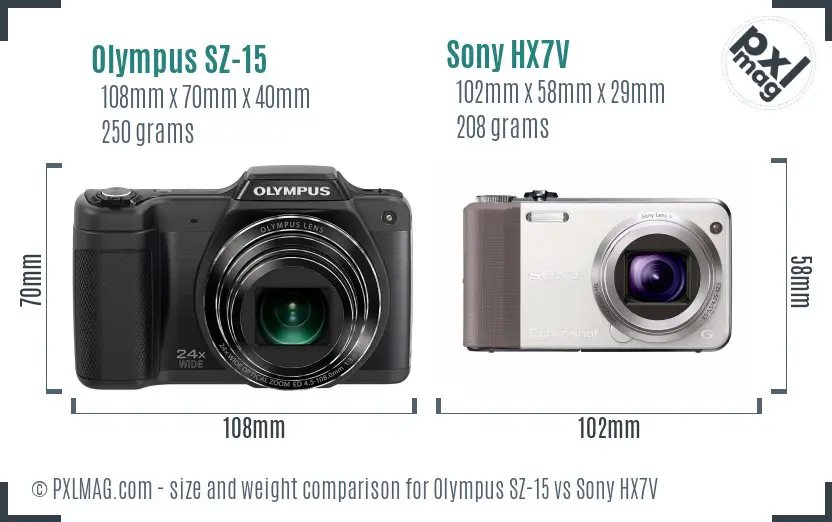 Olympus SZ-15 vs Sony HX7V size comparison