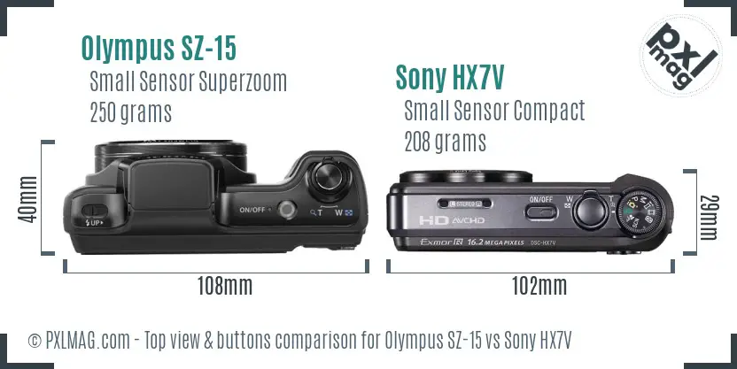 Olympus SZ-15 vs Sony HX7V top view buttons comparison