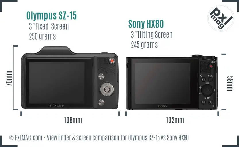 Olympus SZ-15 vs Sony HX80 Screen and Viewfinder comparison