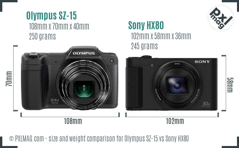 Olympus SZ-15 vs Sony HX80 size comparison