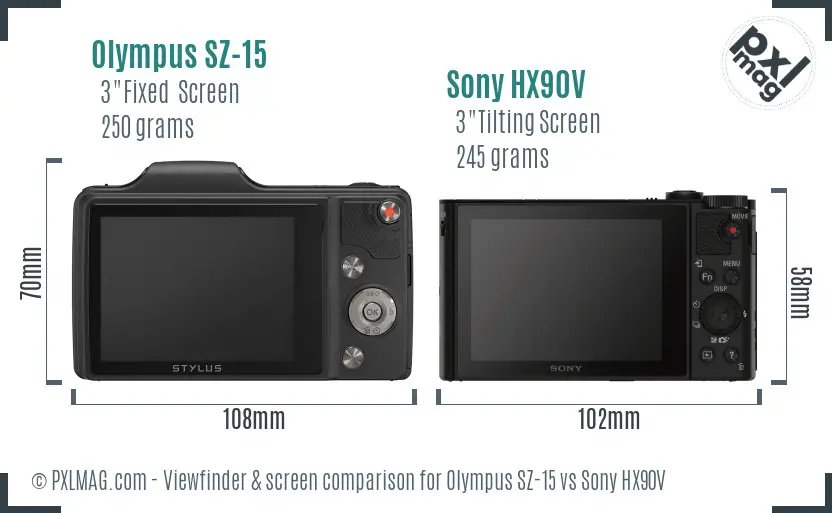 Olympus SZ-15 vs Sony HX90V Screen and Viewfinder comparison