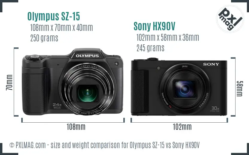 Olympus SZ-15 vs Sony HX90V size comparison
