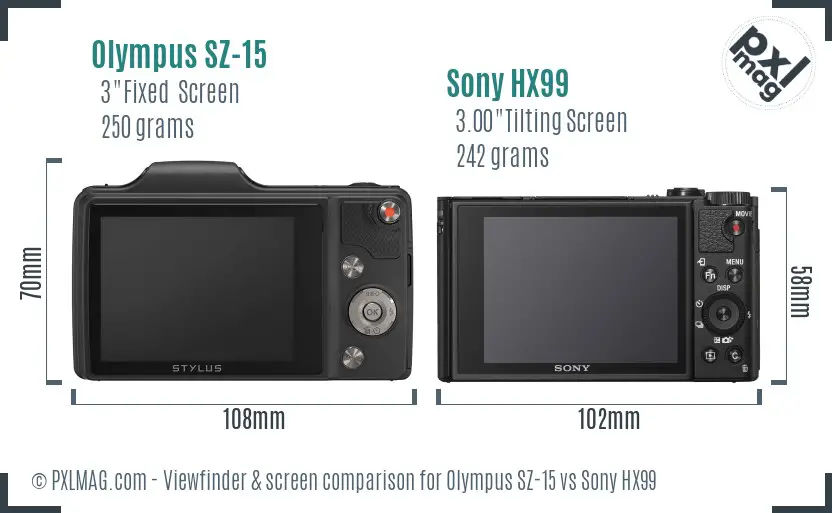 Olympus SZ-15 vs Sony HX99 Screen and Viewfinder comparison