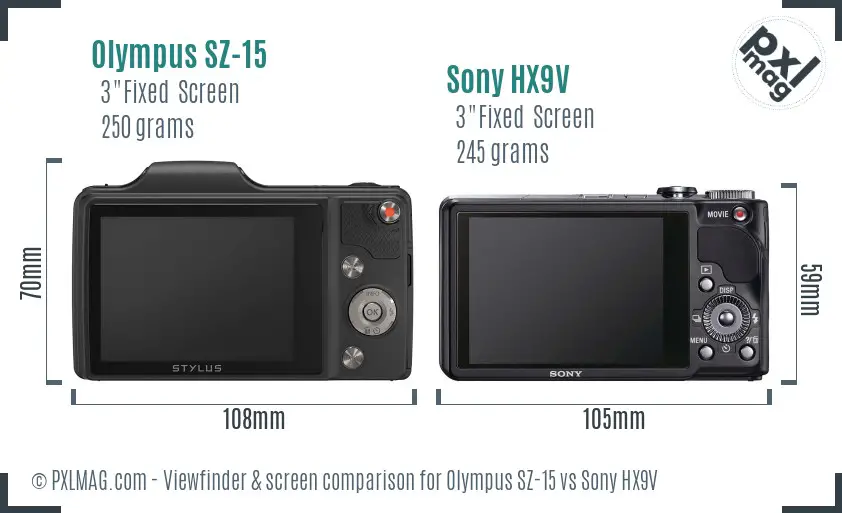 Olympus SZ-15 vs Sony HX9V Screen and Viewfinder comparison