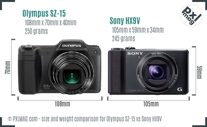 Olympus SZ-15 vs Sony HX9V size comparison