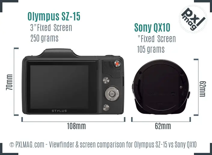 Olympus SZ-15 vs Sony QX10 Screen and Viewfinder comparison