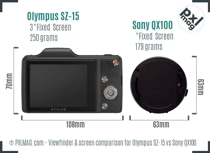 Olympus SZ-15 vs Sony QX100 Screen and Viewfinder comparison