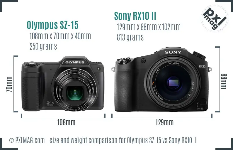 Olympus SZ-15 vs Sony RX10 II size comparison