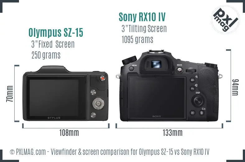 Olympus SZ-15 vs Sony RX10 IV Screen and Viewfinder comparison