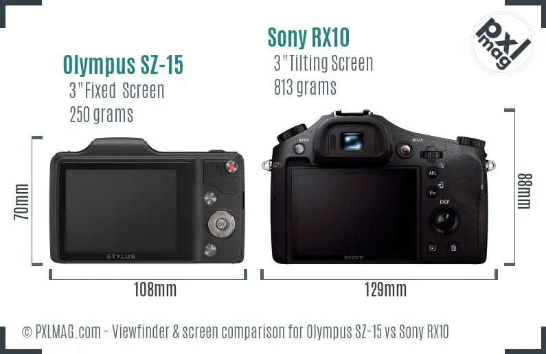 Olympus SZ-15 vs Sony RX10 Screen and Viewfinder comparison