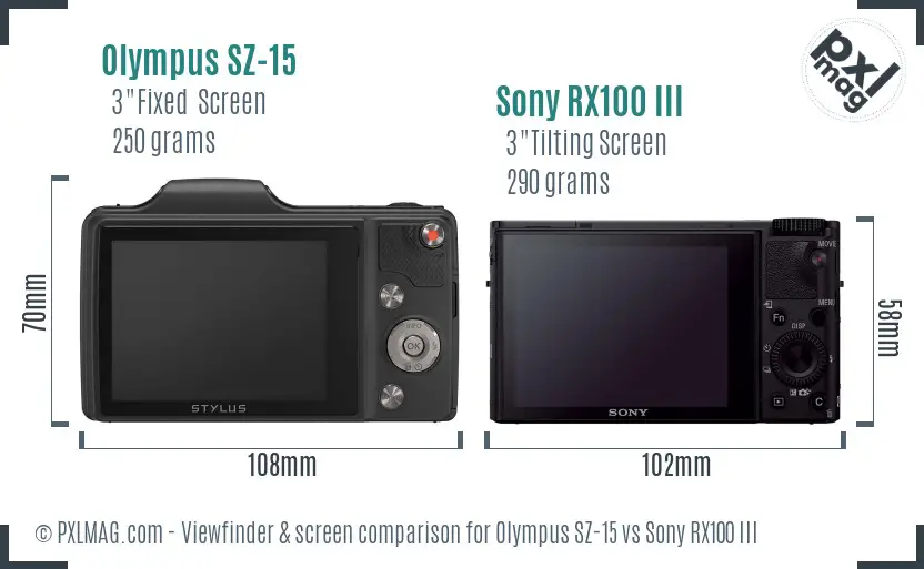 Olympus SZ-15 vs Sony RX100 III Screen and Viewfinder comparison
