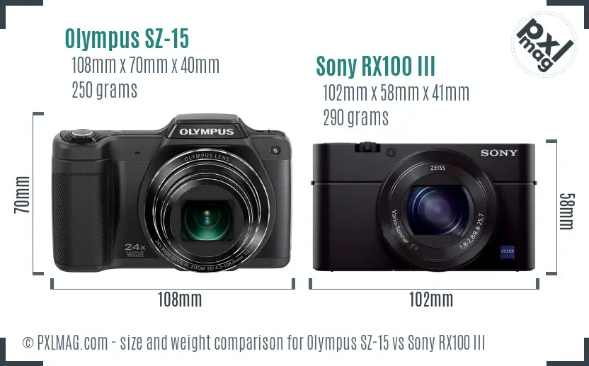 Olympus SZ-15 vs Sony RX100 III size comparison