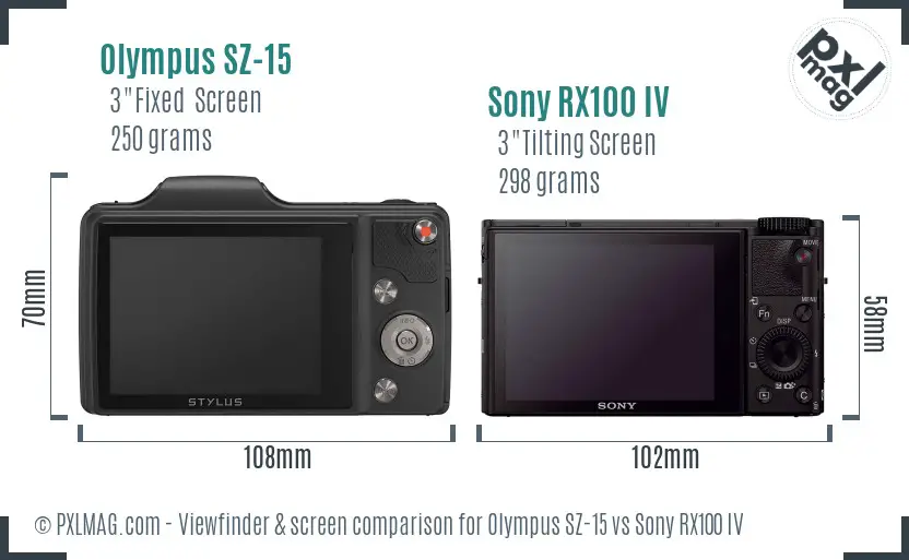 Olympus SZ-15 vs Sony RX100 IV Screen and Viewfinder comparison