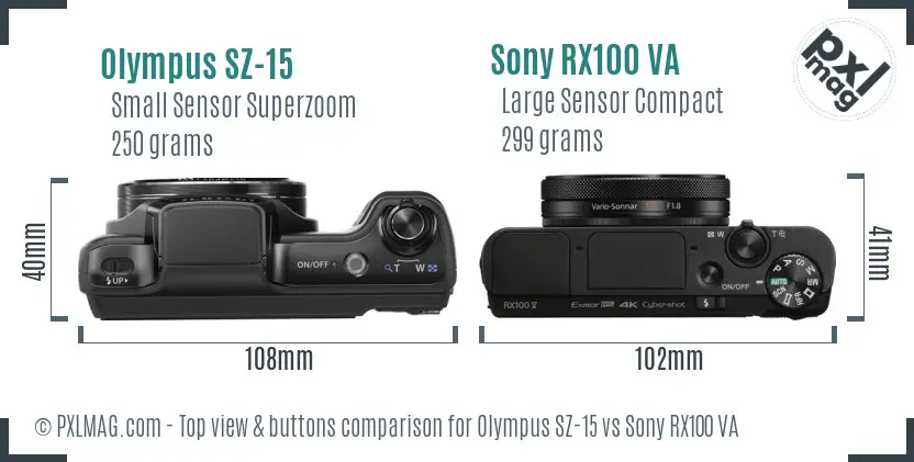 Olympus SZ-15 vs Sony RX100 VA top view buttons comparison