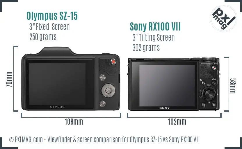 Olympus SZ-15 vs Sony RX100 VII Screen and Viewfinder comparison