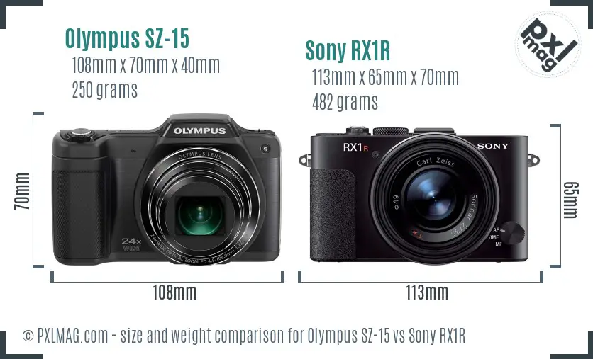 Olympus SZ-15 vs Sony RX1R size comparison