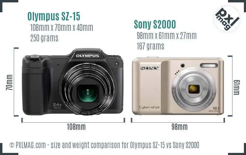 Olympus SZ-15 vs Sony S2000 size comparison