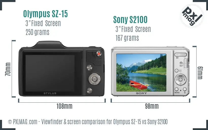 Olympus SZ-15 vs Sony S2100 Screen and Viewfinder comparison