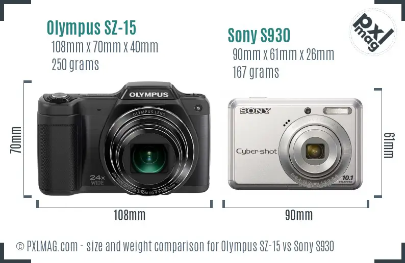 Olympus SZ-15 vs Sony S930 size comparison