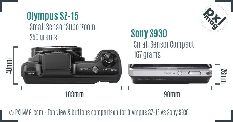 Olympus SZ-15 vs Sony S930 top view buttons comparison