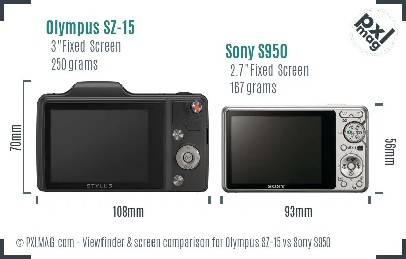 Olympus SZ-15 vs Sony S950 Screen and Viewfinder comparison