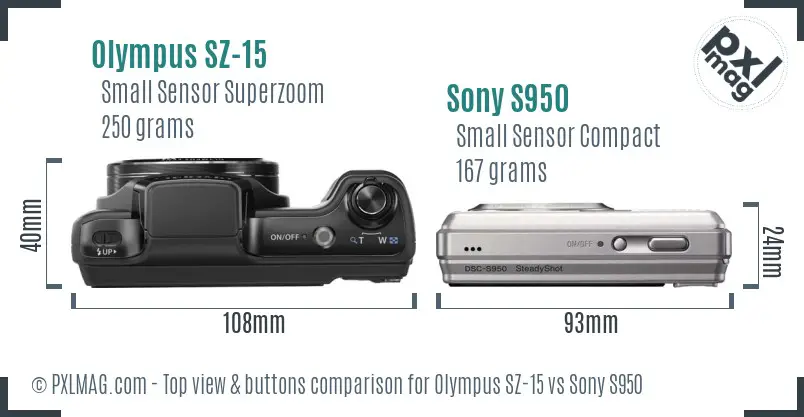 Olympus SZ-15 vs Sony S950 top view buttons comparison