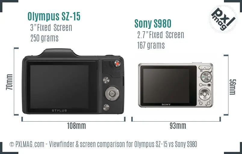 Olympus SZ-15 vs Sony S980 Screen and Viewfinder comparison
