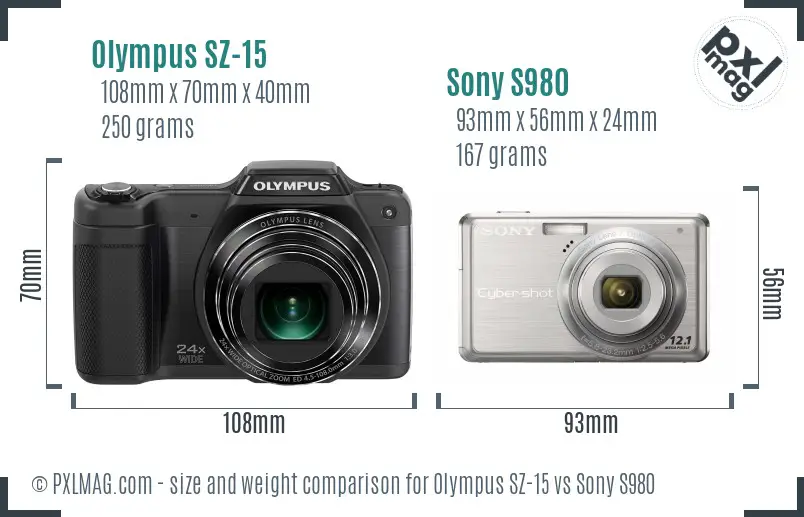 Olympus SZ-15 vs Sony S980 size comparison