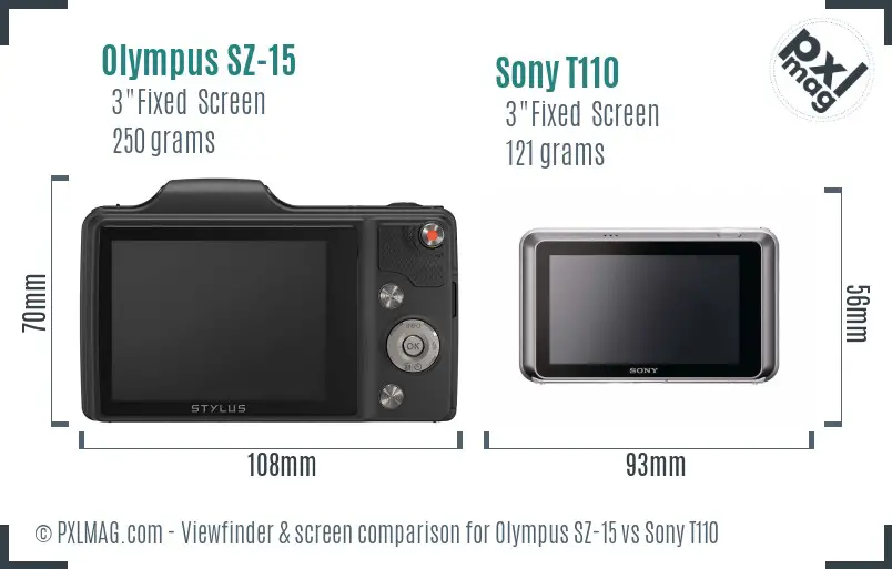 Olympus SZ-15 vs Sony T110 Screen and Viewfinder comparison