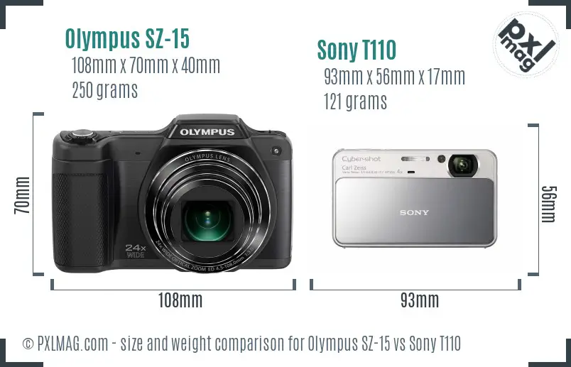 Olympus SZ-15 vs Sony T110 size comparison