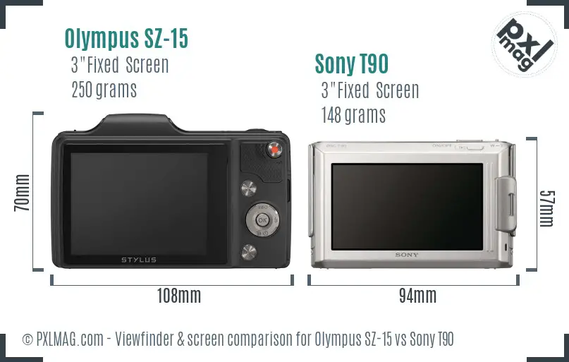 Olympus SZ-15 vs Sony T90 Screen and Viewfinder comparison