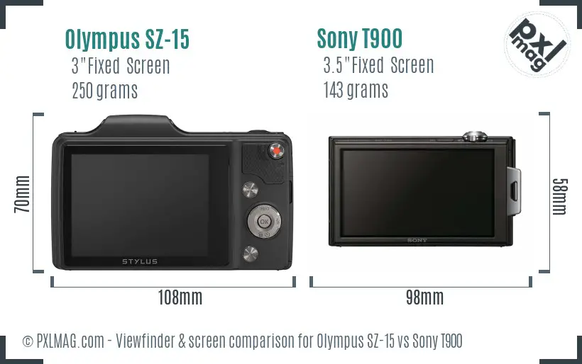 Olympus SZ-15 vs Sony T900 Screen and Viewfinder comparison