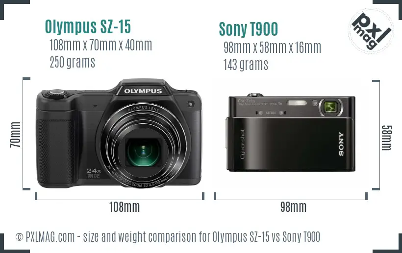 Olympus SZ-15 vs Sony T900 size comparison