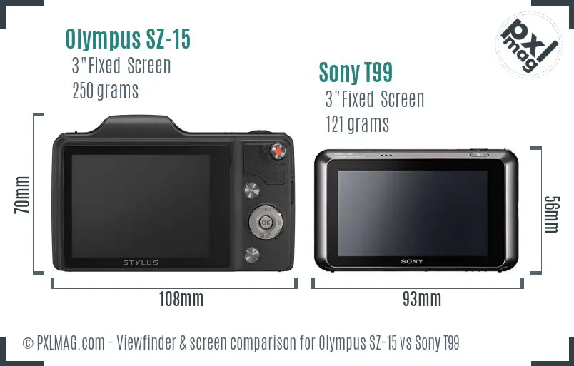 Olympus SZ-15 vs Sony T99 Screen and Viewfinder comparison