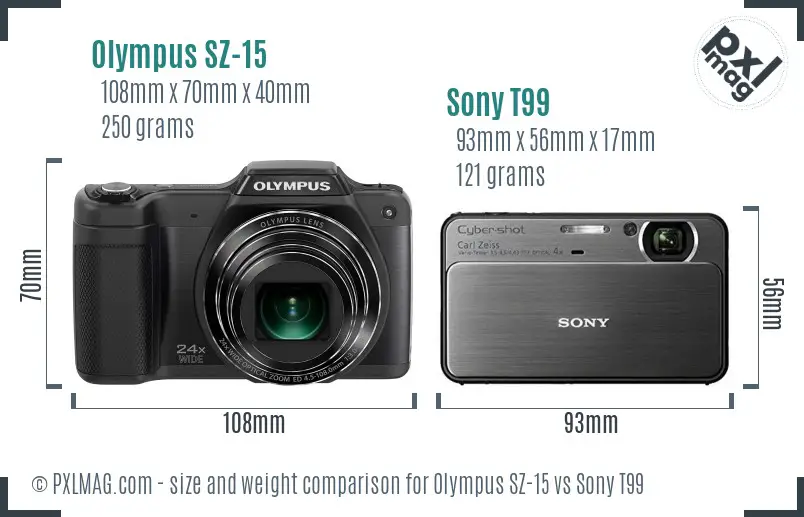 Olympus SZ-15 vs Sony T99 size comparison