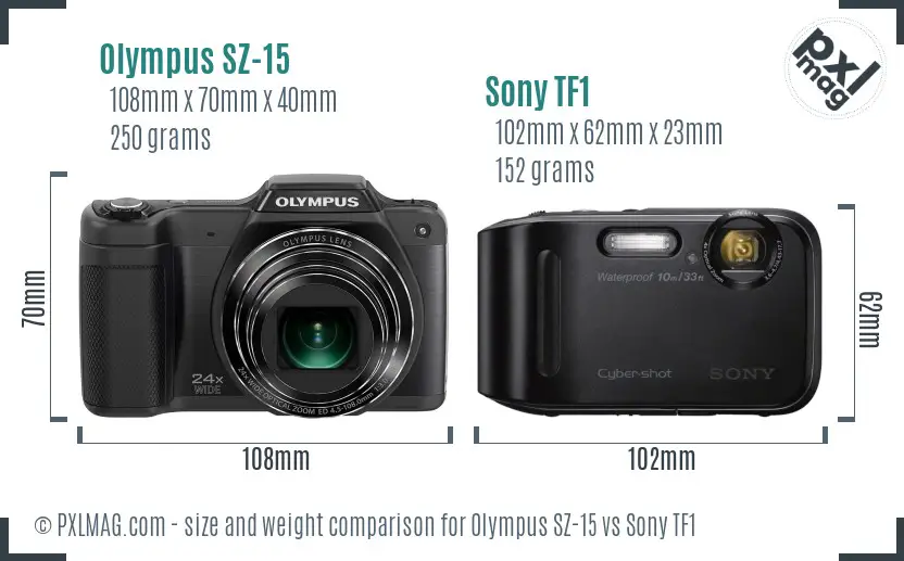 Olympus SZ-15 vs Sony TF1 size comparison