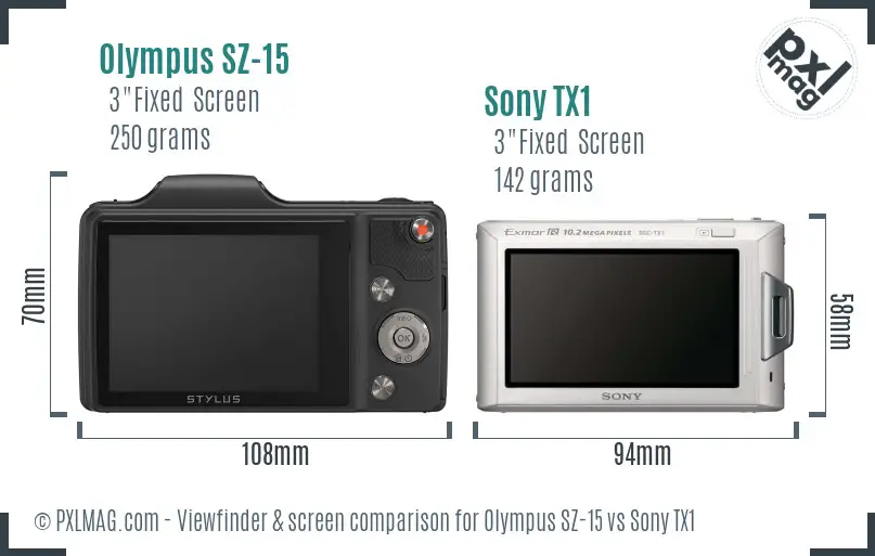 Olympus SZ-15 vs Sony TX1 Screen and Viewfinder comparison